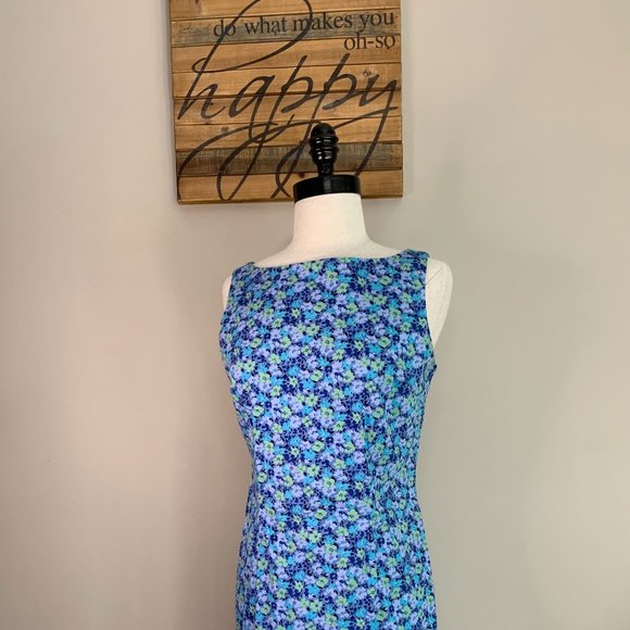 Floral Print Sleeveless Knee Length Dress High Neck Pencil Shift Sheath Size 5/6 - Picture 2 of 15